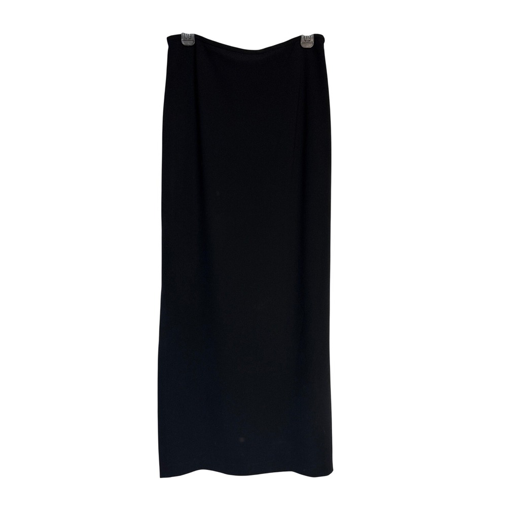 St‎ John Black Knit Maxi Skirt Size 8 Made in USA Long Minimalist Side Zip Slit